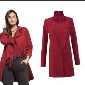 Cabi Stylish Red #3546 "Celebration" Jacket/Coat Red Tonal Houndstooth Sz S